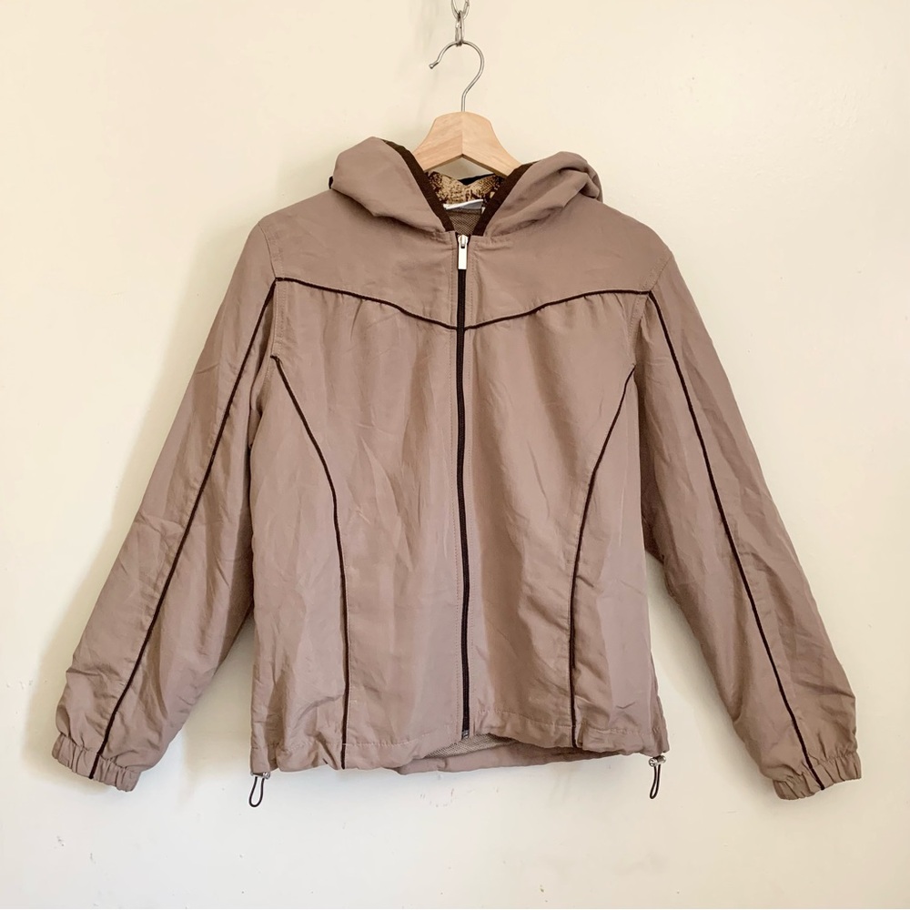 Kim Rogers Brown Windbreaker Lightweight Zip up Hooded Jacket Medium